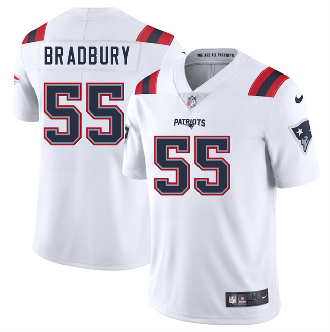 Men's New England Patriots #55 Garrett Bradbury White 2025 Vapor Limited Stitched Football Jersey